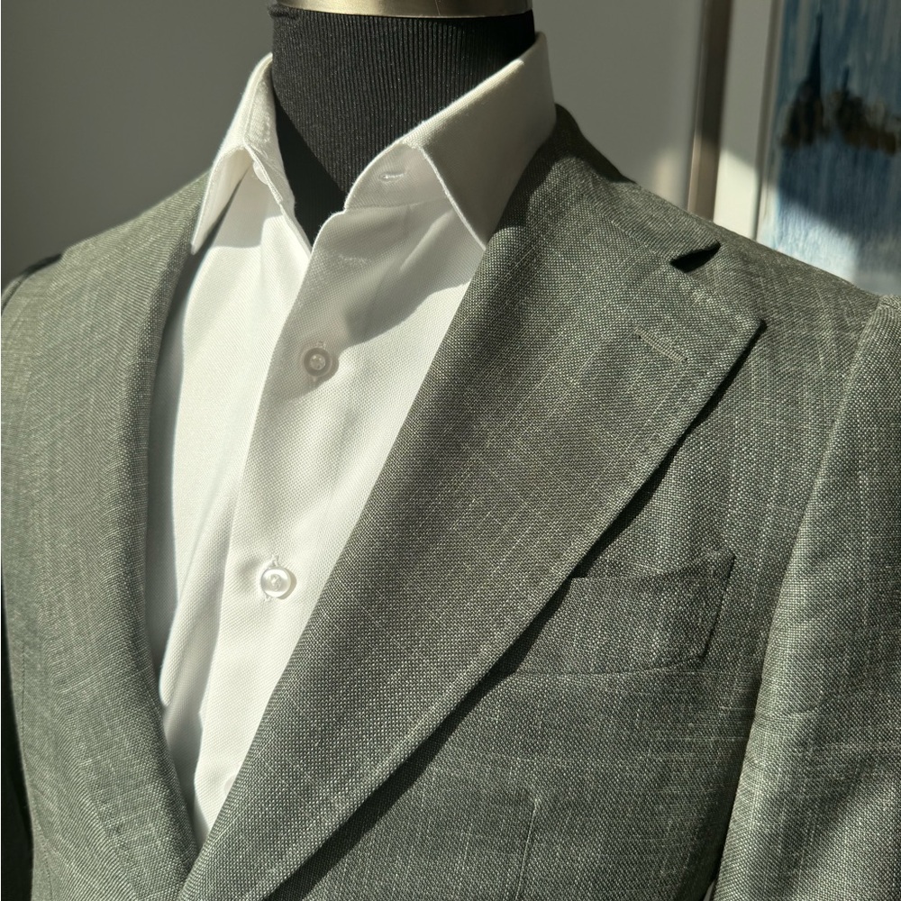 Suitsupply Olive Green Textured Wool Suit Jacket